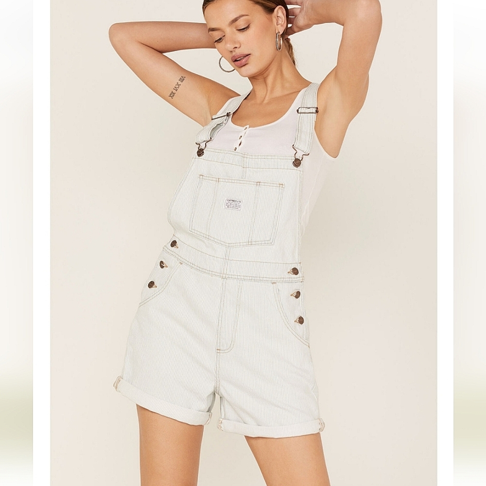 NWT Levi's * Denim Shortalls Overalls Bib Blue Striped - Picture 3 of 10
